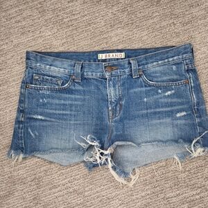 J Brand Blue Frayed Hem Denim Shorts